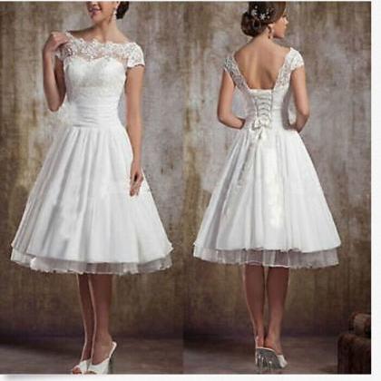 White Ivory Bridal Lace Short Wedding Dress Custom..